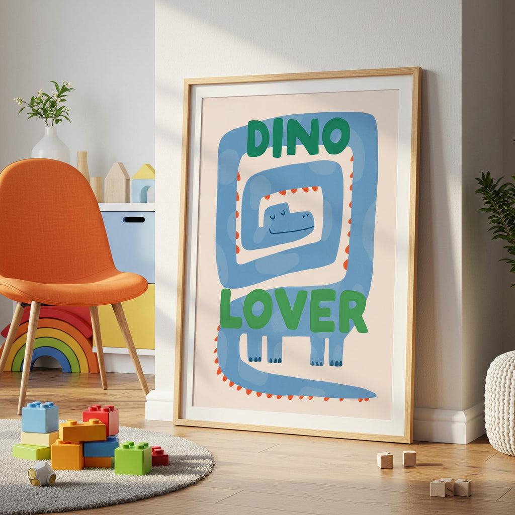 Hand-Drawn Dinosaur Nursery Print: Playful Kids Room Wall Art