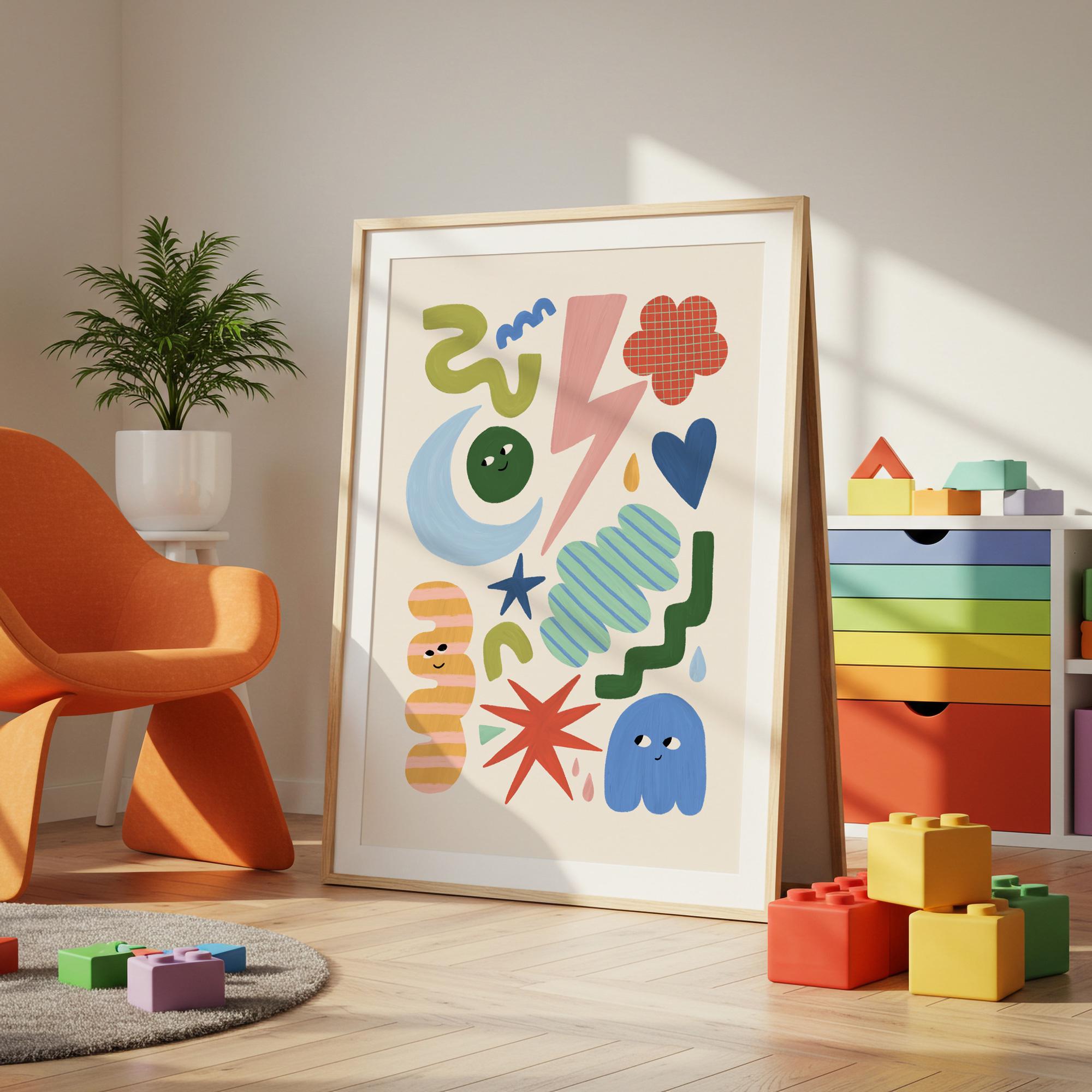 Abstract Moon Lightning Shapes Print