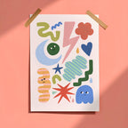 Abstract Moon Lightning Shapes Print