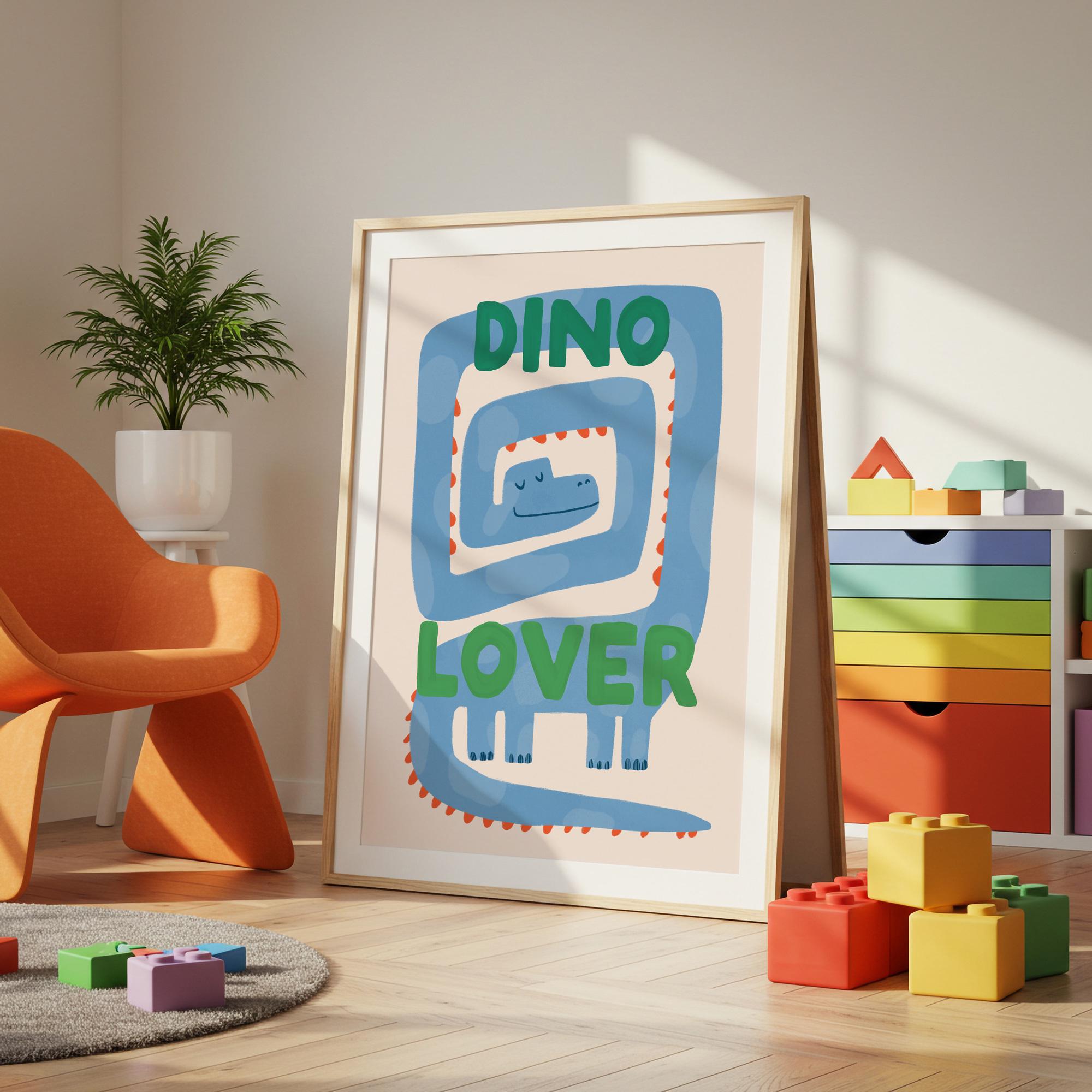 Hand-Drawn Dinosaur Nursery Print: Playful Kids Room Wall Art