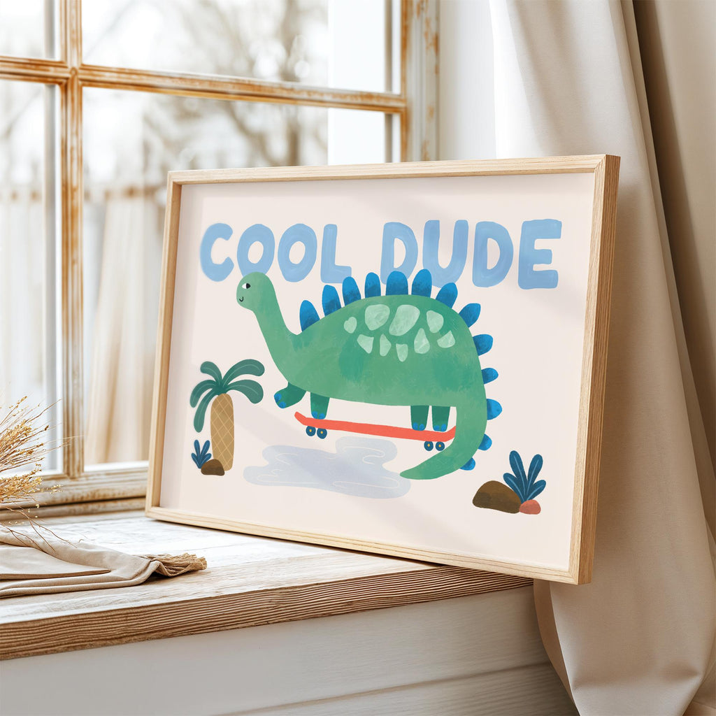 Cool Dude Dino Skateboard Print