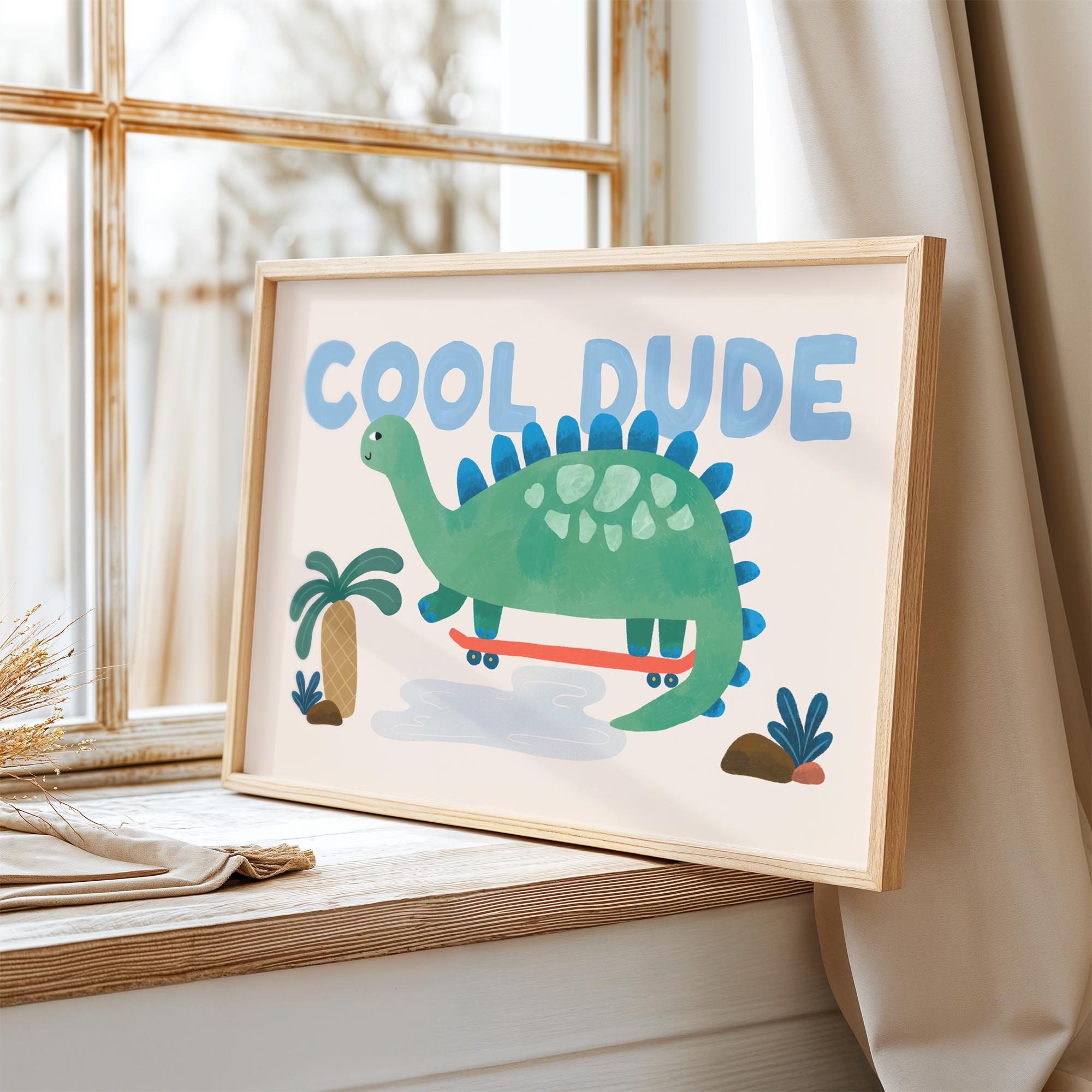 Cool Dude Dino Skateboard Print