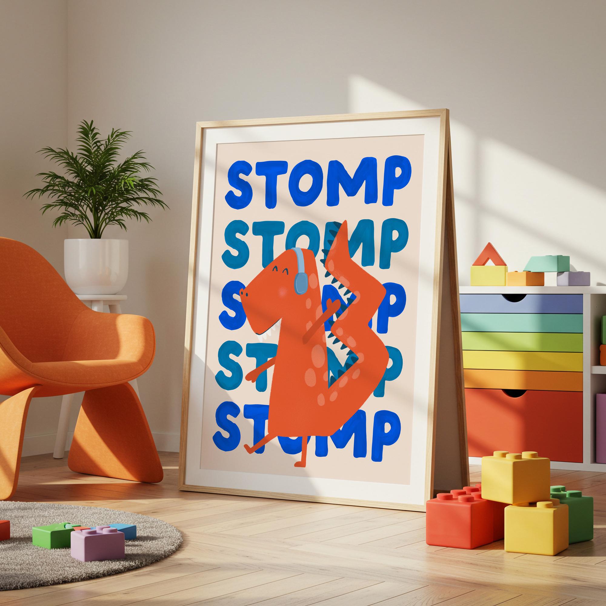 Dinosaur Kids Wall Art: Hand-Drawn Dino Print for Nursery & Playroom