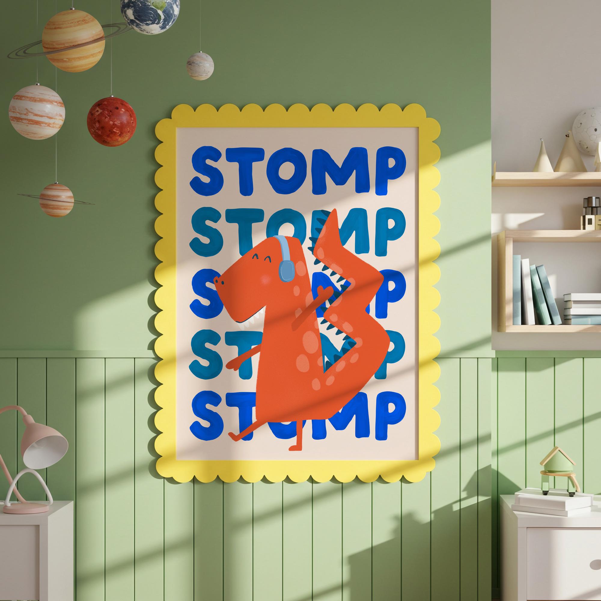 Dinosaur Kids Wall Art: Hand-Drawn Dino Print for Nursery & Playroom