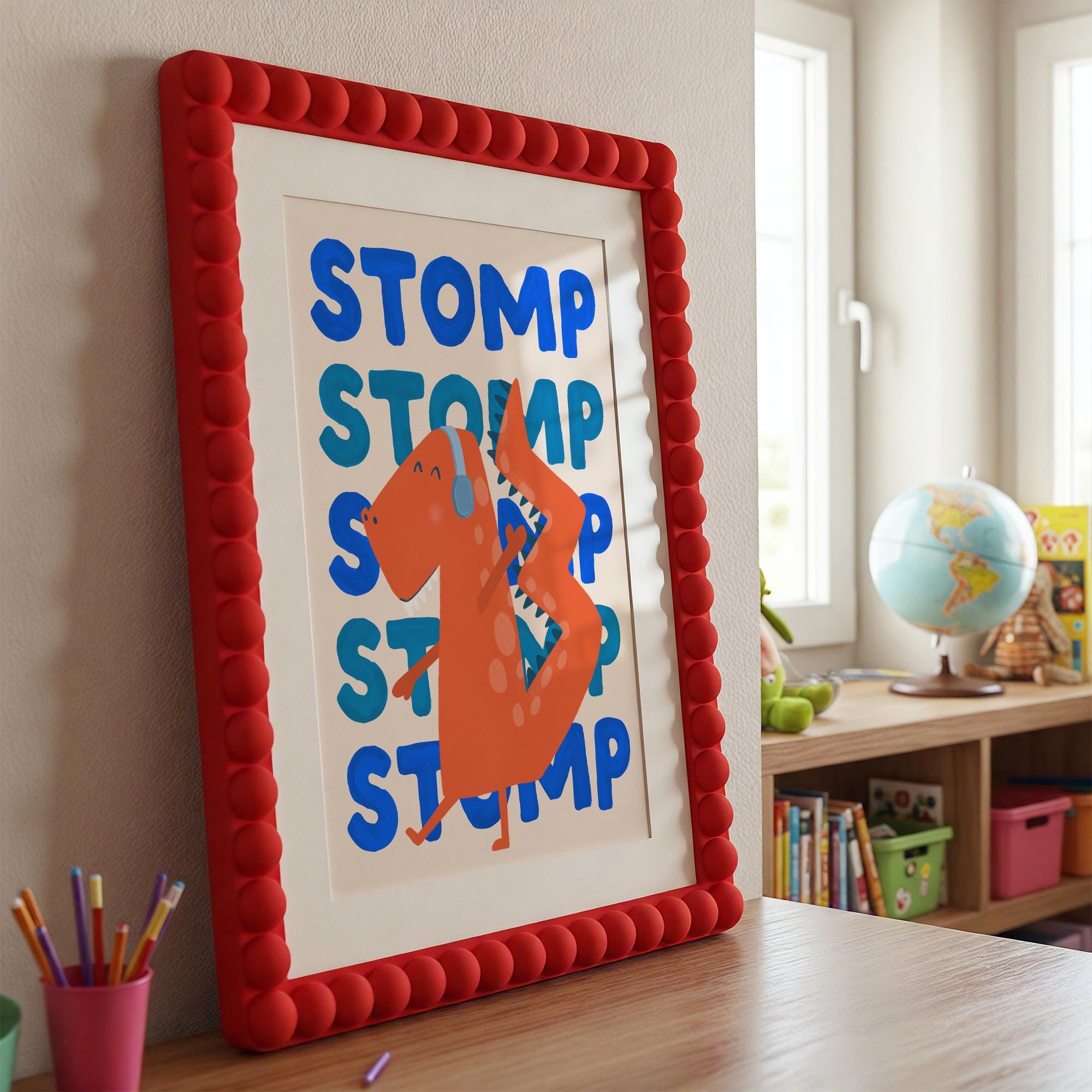Dinosaur Kids Wall Art: Hand-Drawn Dino Print for Nursery & Playroom