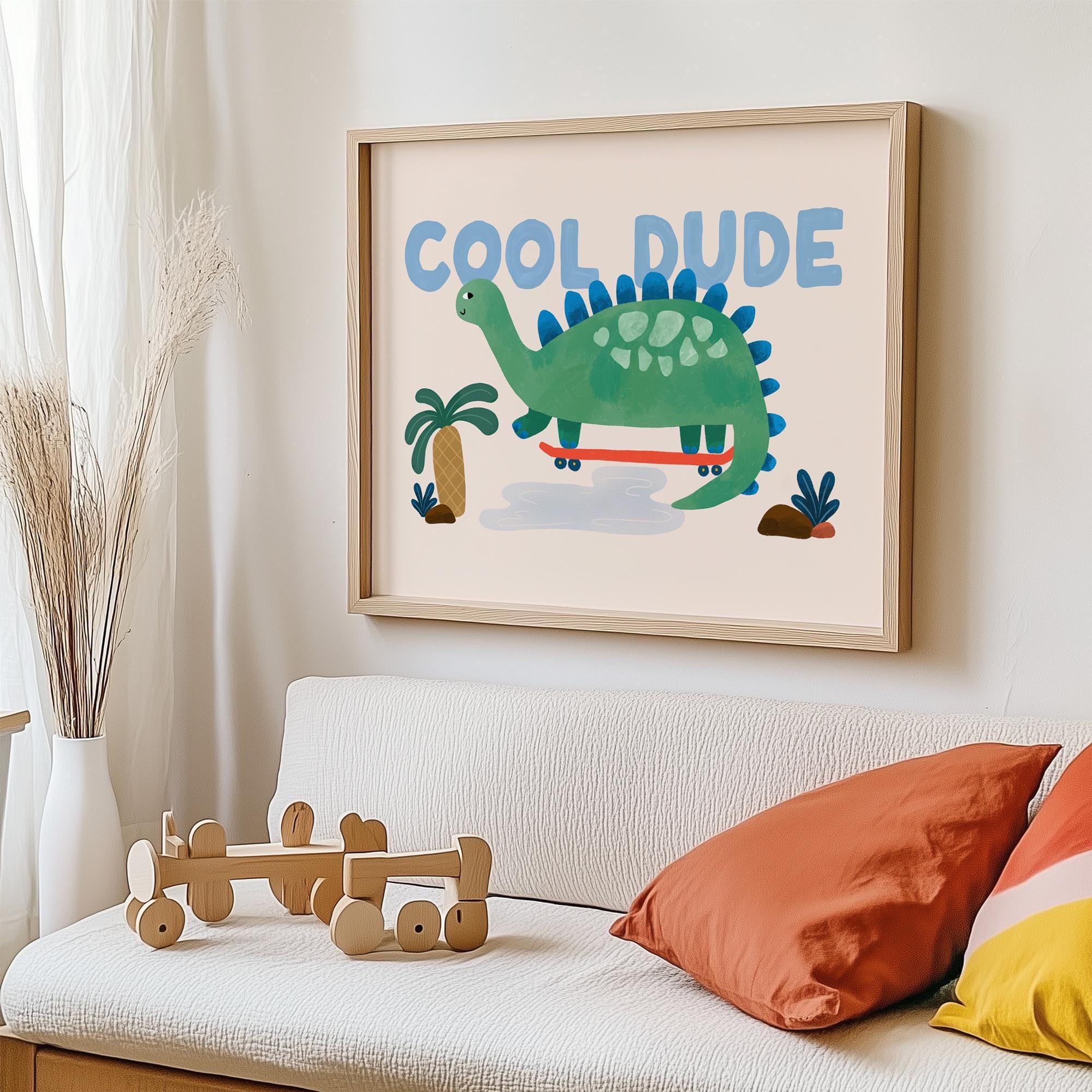 Cool Dude Dino Skateboard Print
