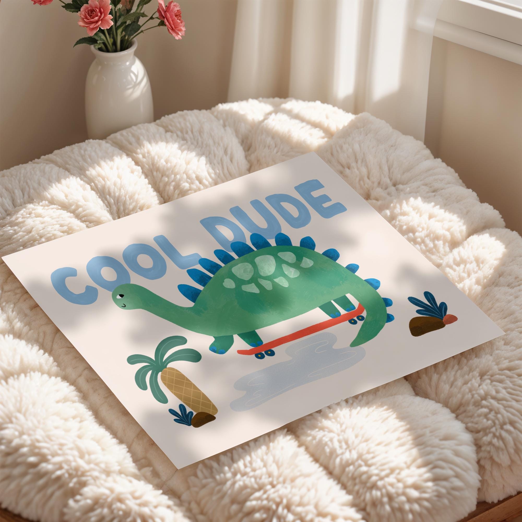 Cool Dude Dino Skateboard Print
