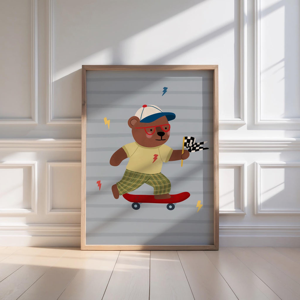 Bear on Skateboard Print