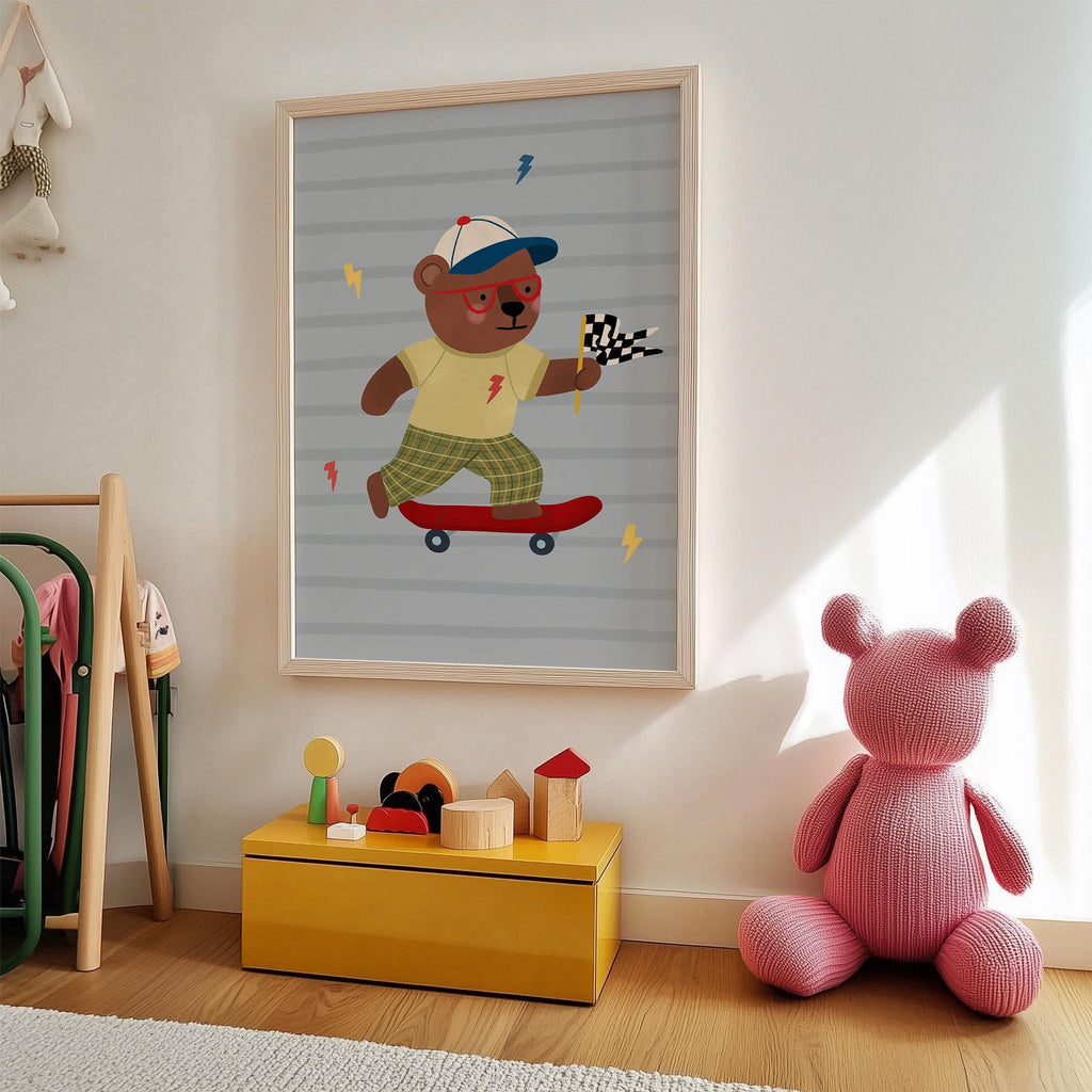 Bear on Skateboard Print