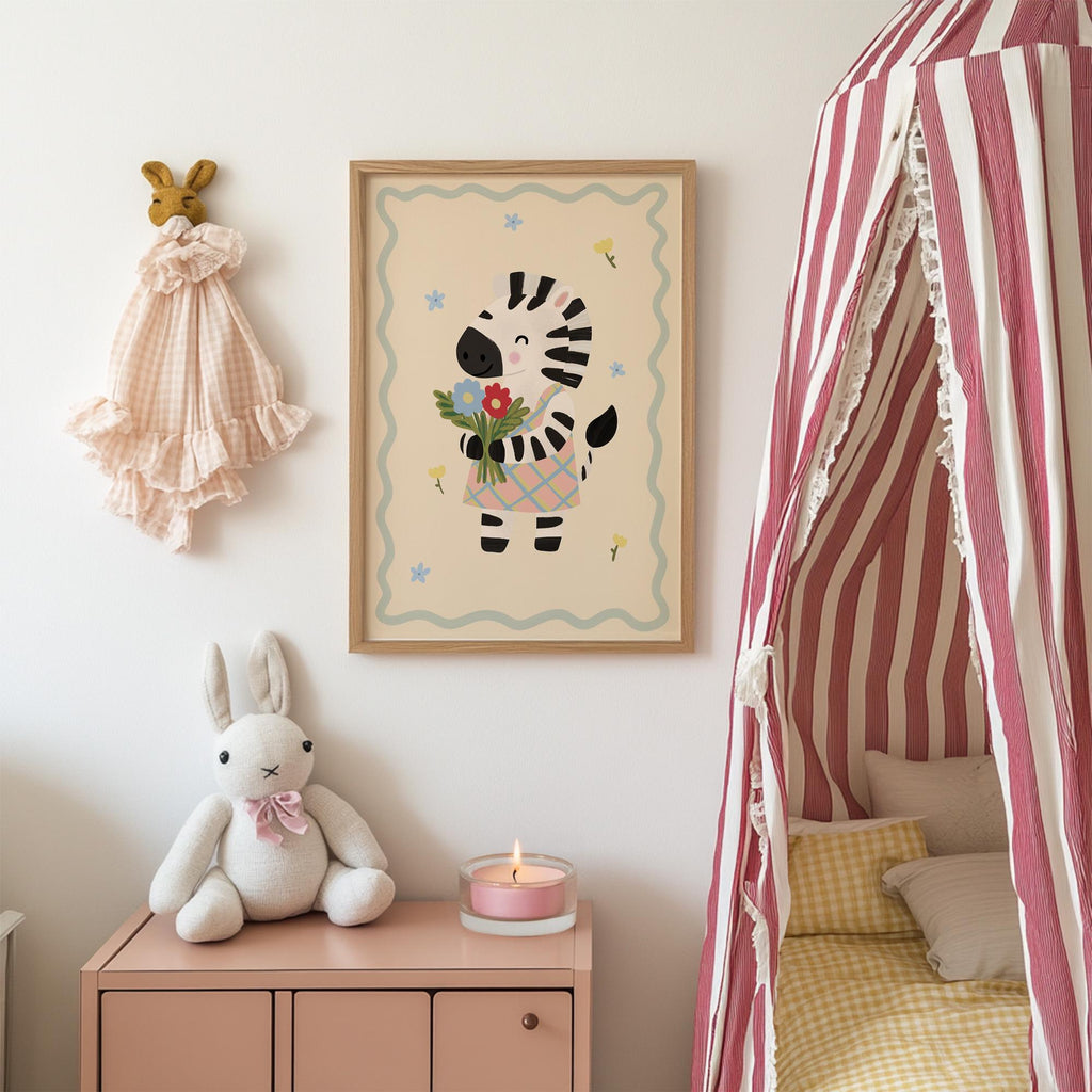 Zebra with Flowers Print
