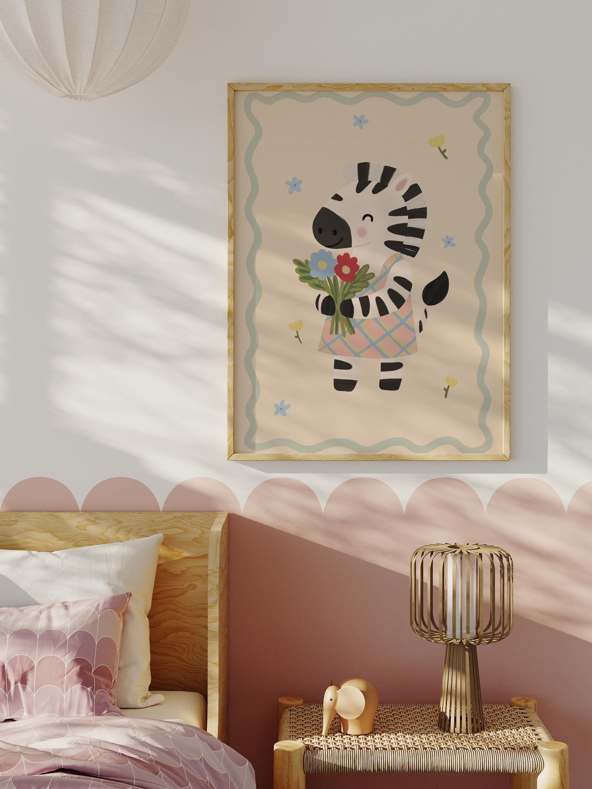 Zebra with Flowers Print