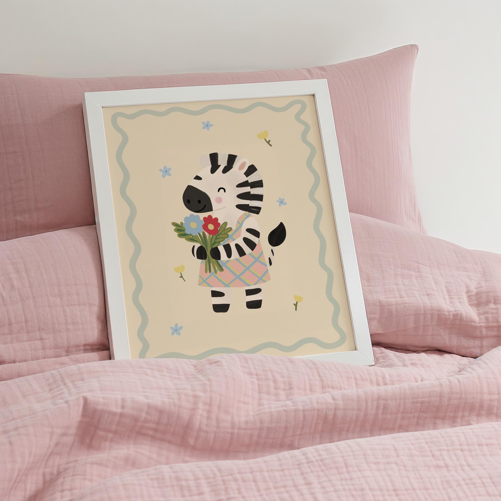 Zebra with Flowers Print