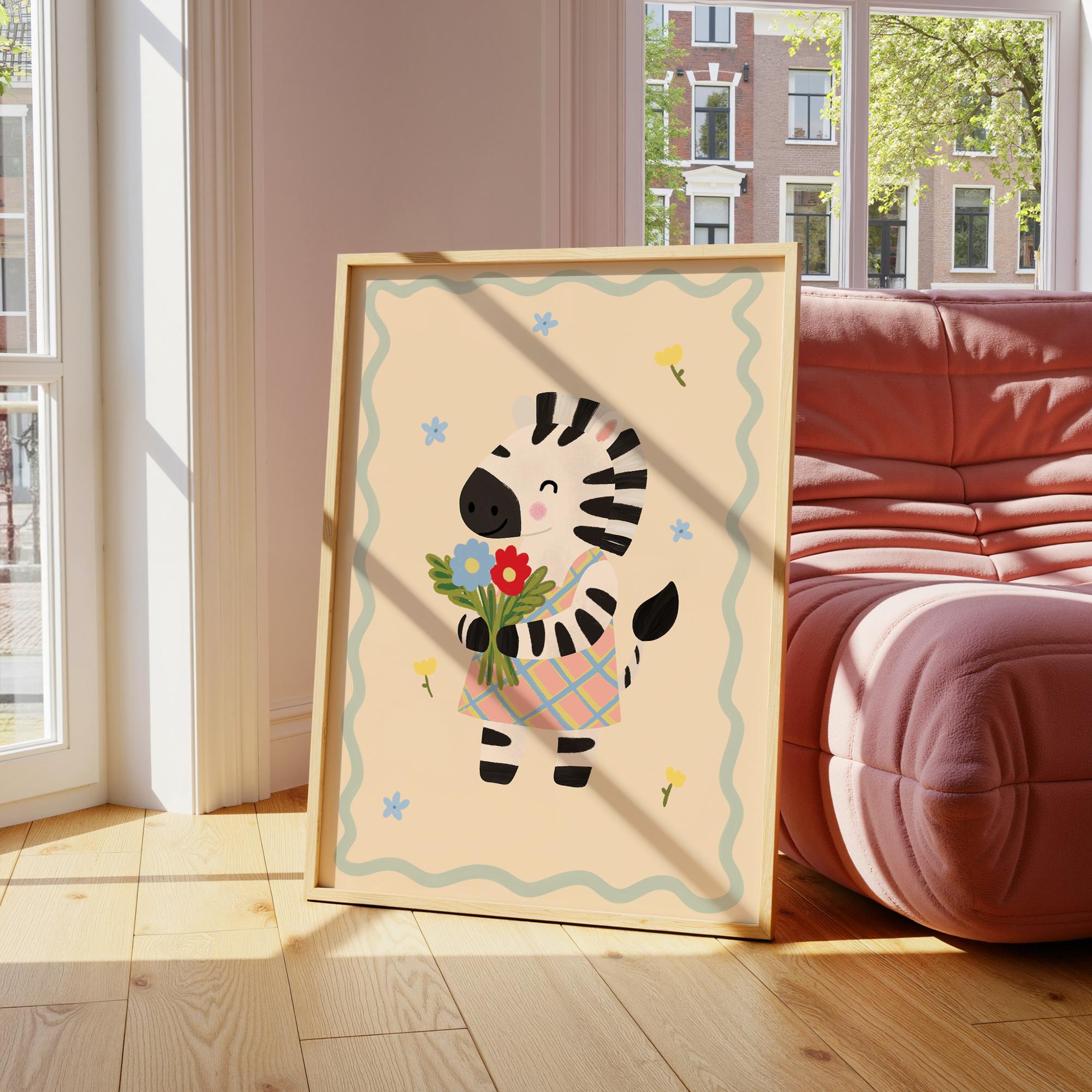 Zebra with Flowers Print