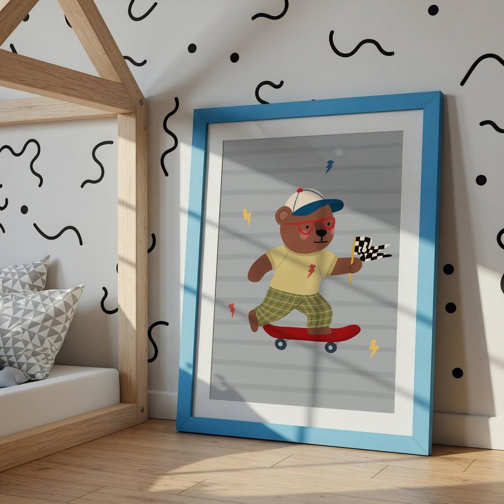 Bear on Skateboard Print