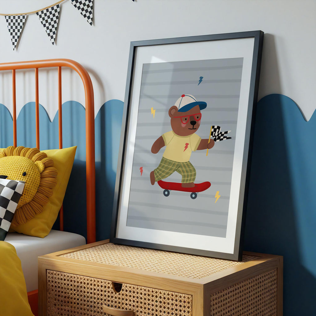 Bear on Skateboard Print