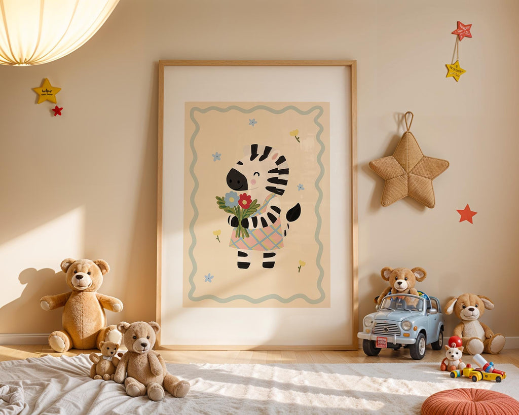 Zebra with Flowers Print
