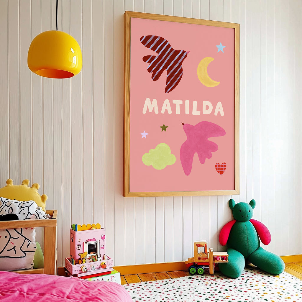 Personalised Bird Name Print - Pink