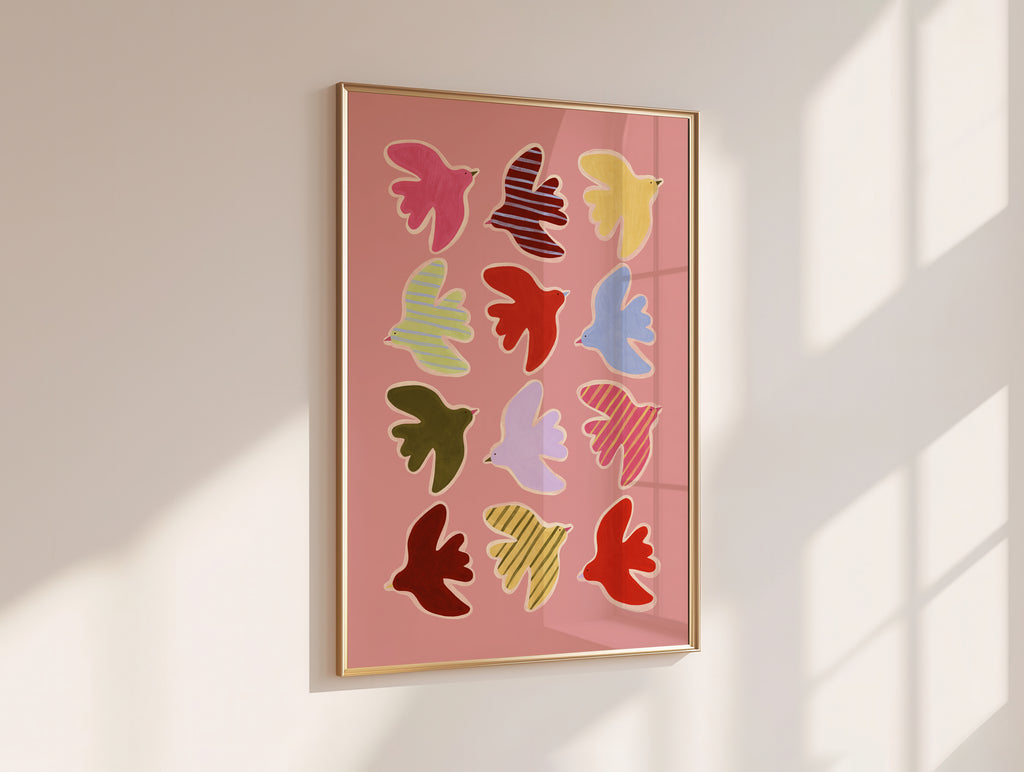 Flying Birds Print - Pink