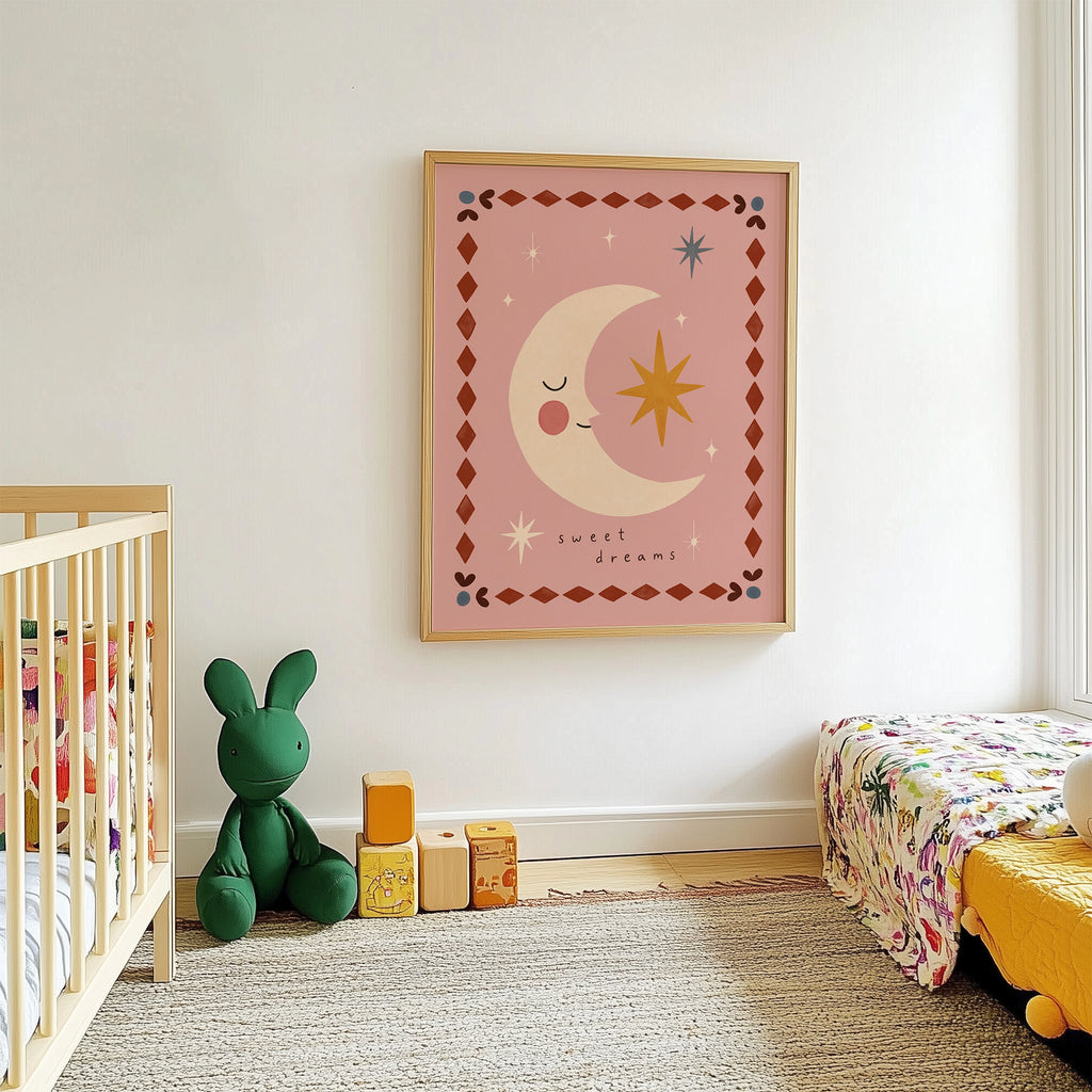 Sweet Dreams Moon Print - Pink