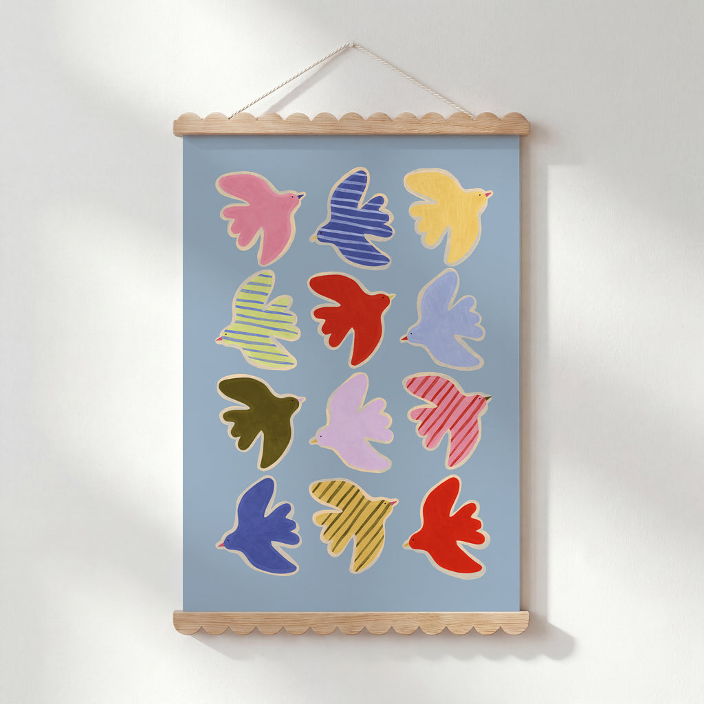 Flying Birds Print - Blue