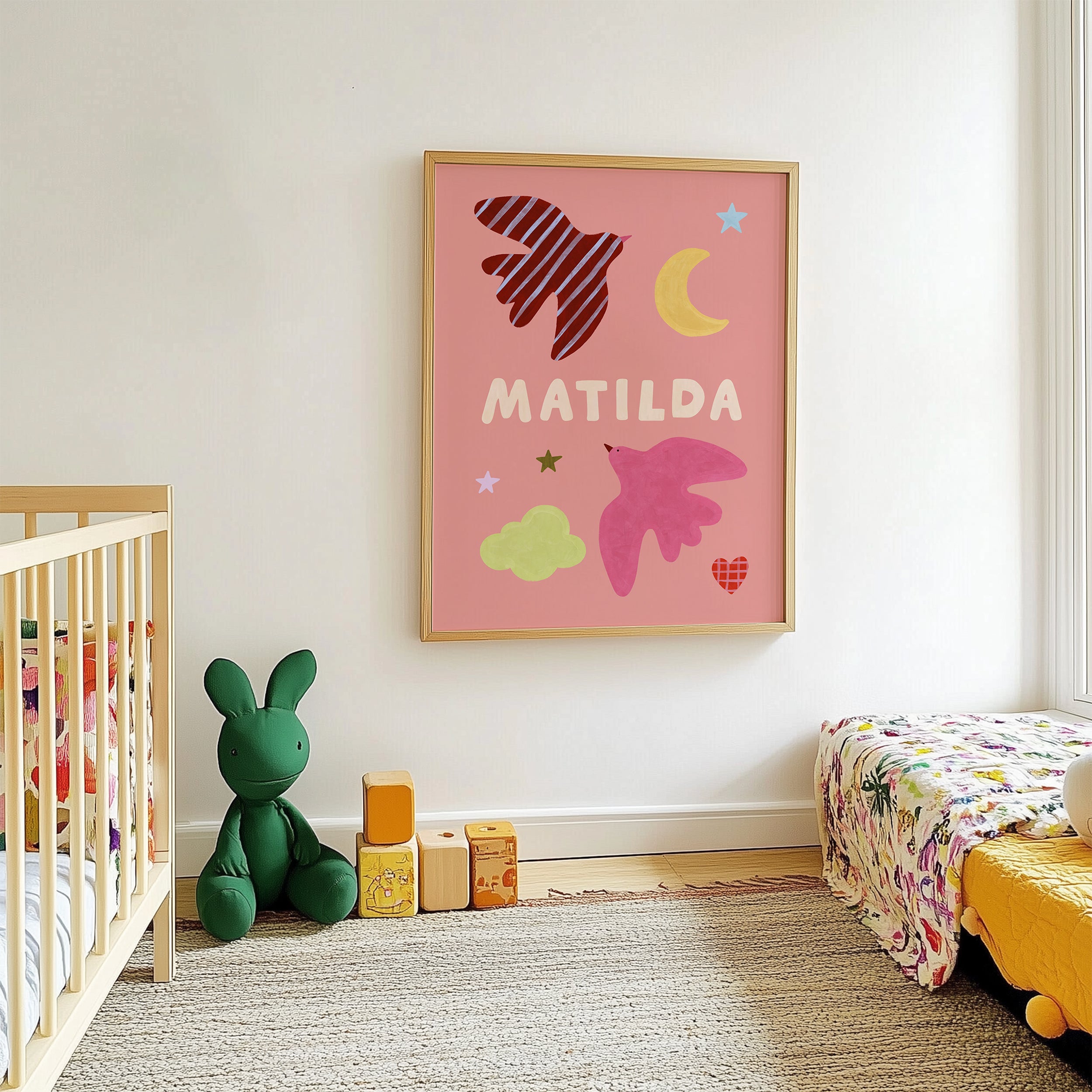 Personalised Bird Name Print - Pink