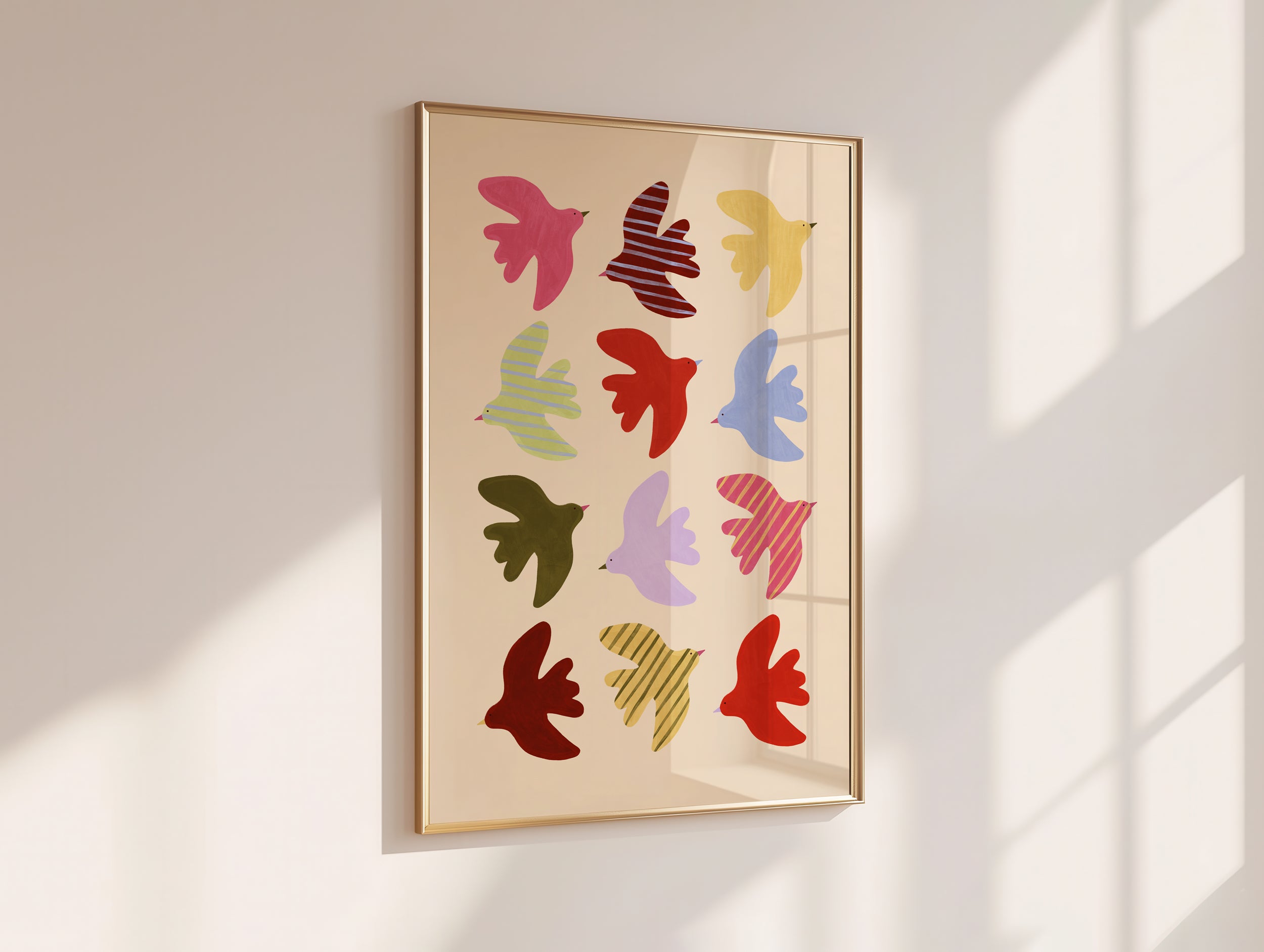 Flying Birds Print - Beige & Red