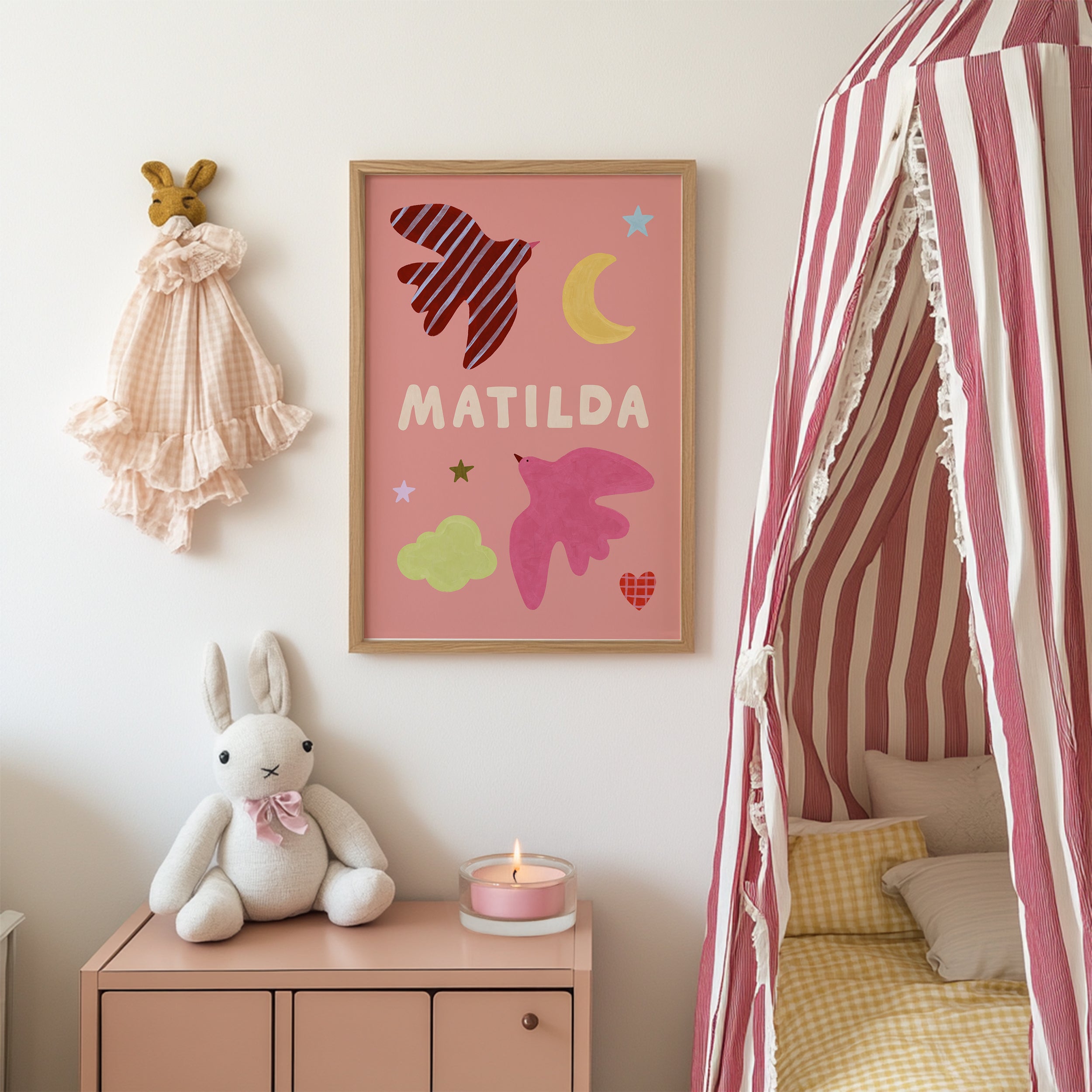 Personalised Bird Name Print - Pink
