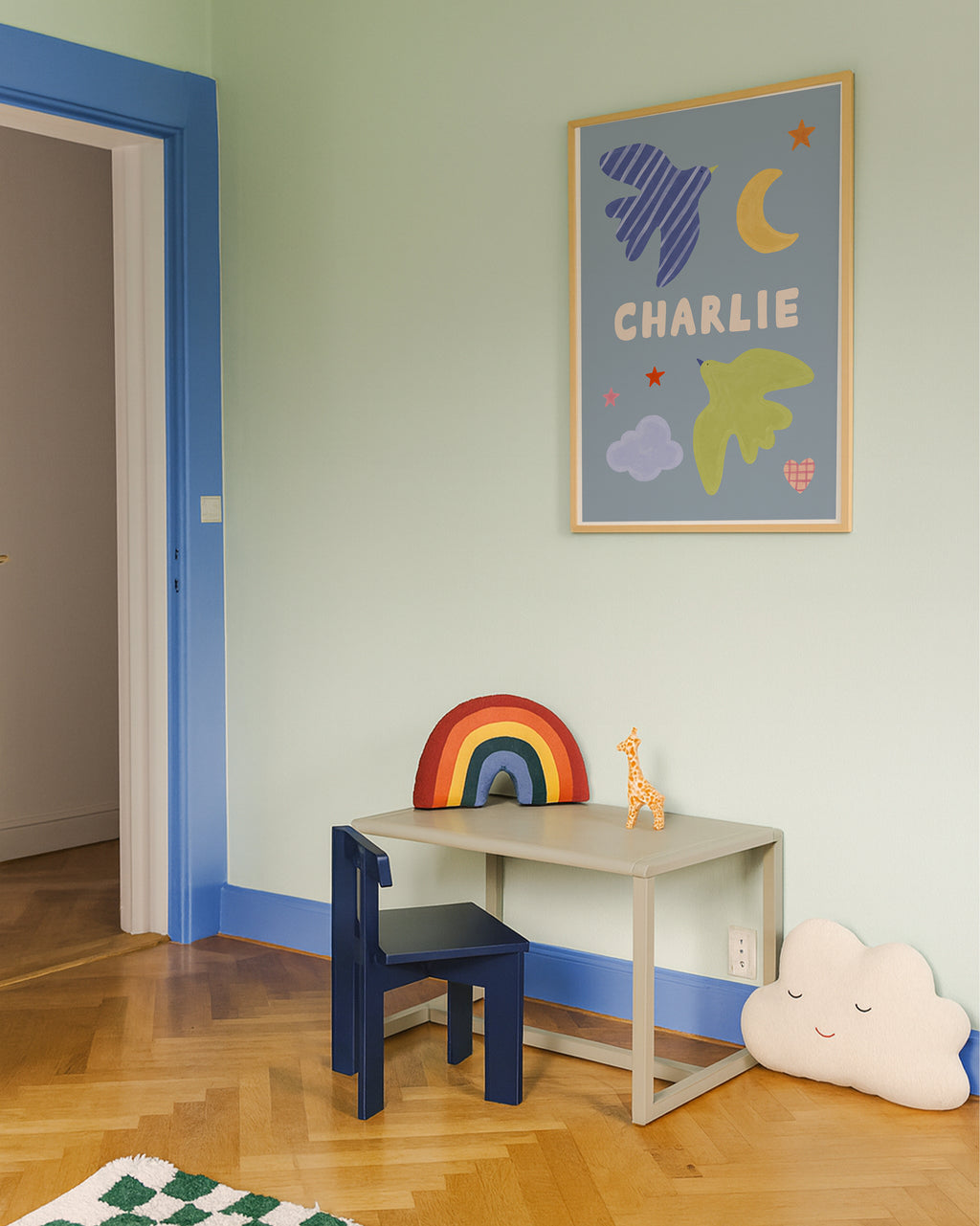 Personalised Bird Name Print - Blue