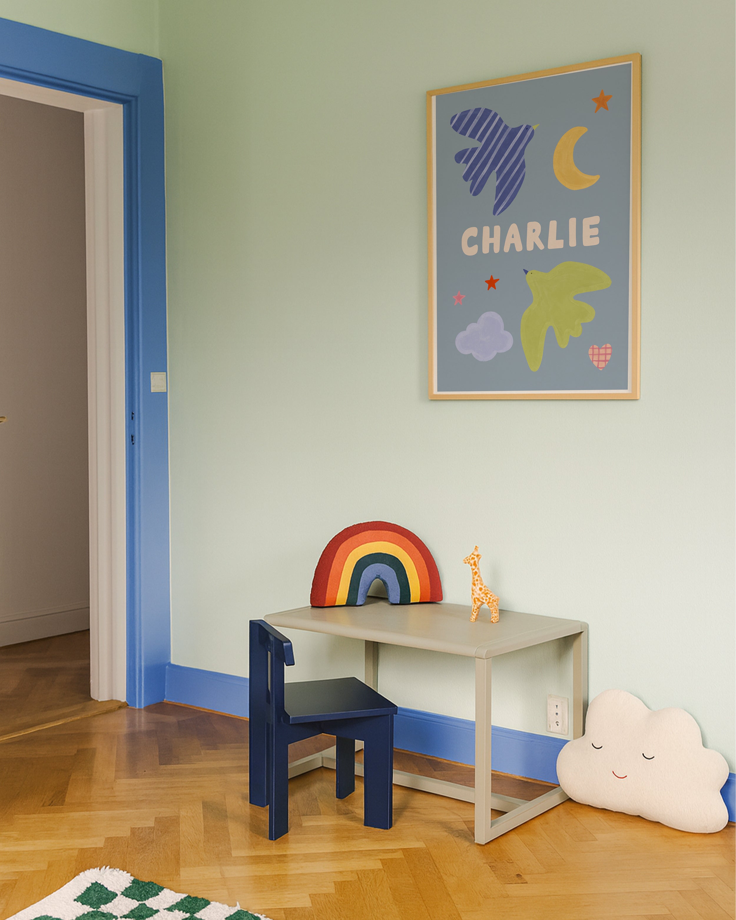 Personalised Bird Name Print - Blue