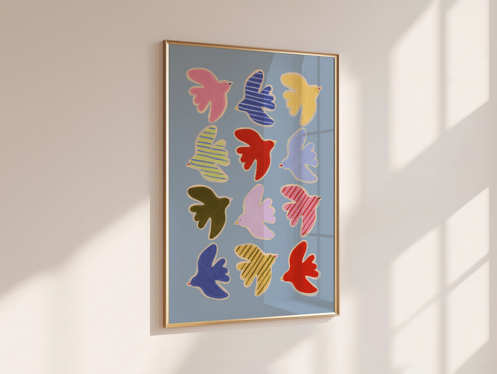 Flying Birds Print - Blue