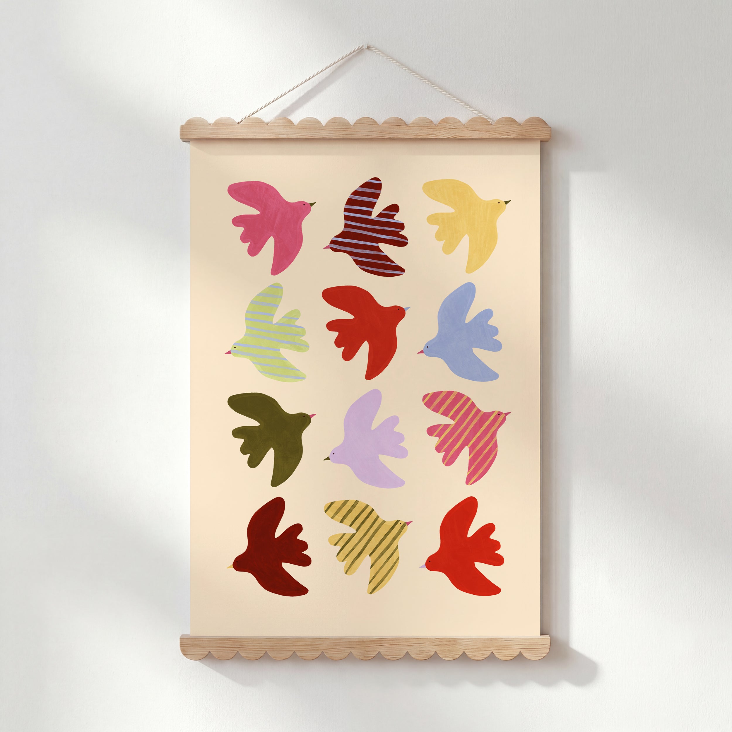 Flying Birds Print - Beige & Red