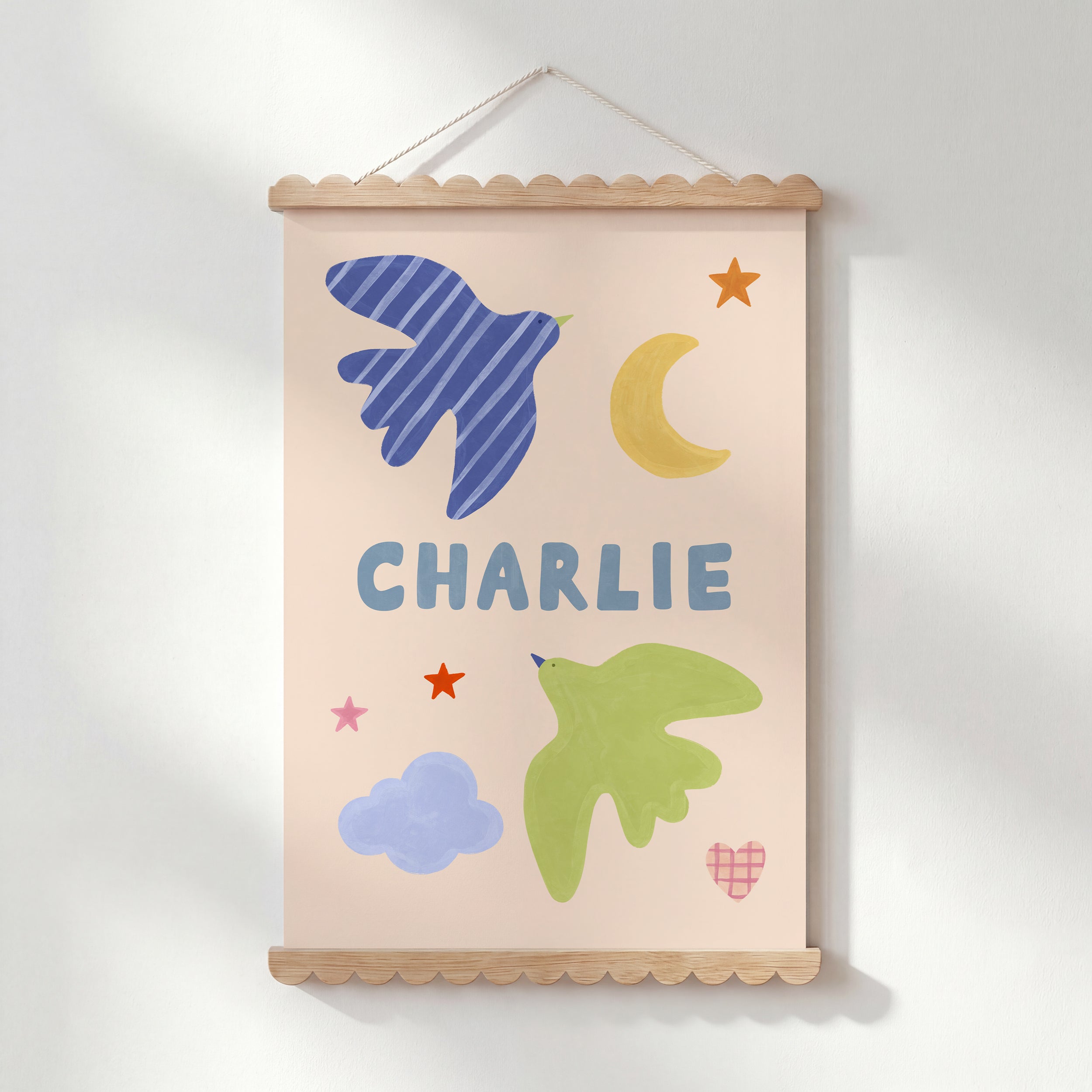 Personalised Bird Name Print - Beige & Blue