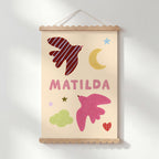 Personalised Bird Name Print - Beige & Pink