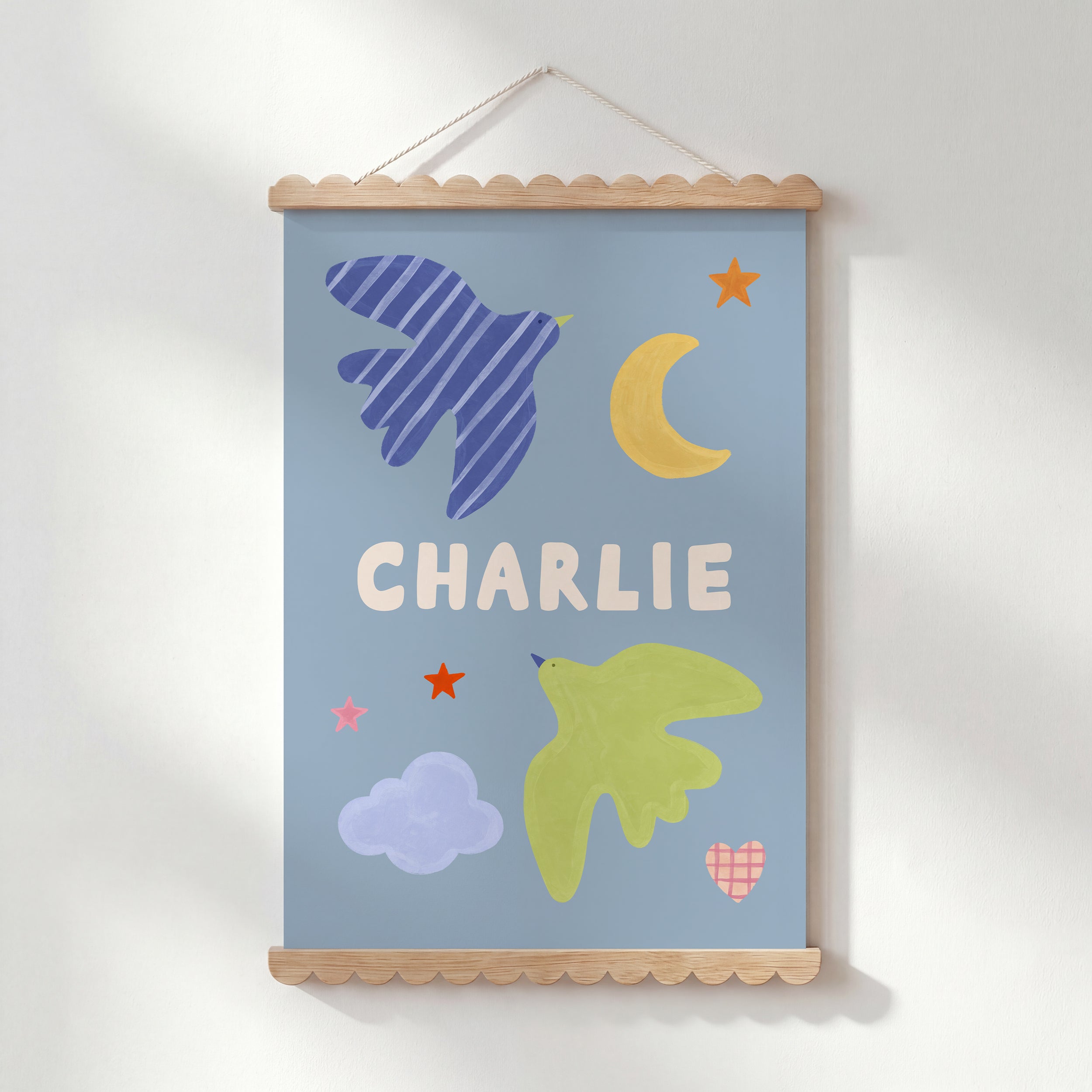 Personalised Bird Name Print - Blue
