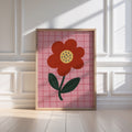 Red Flower Pink Gingham Print