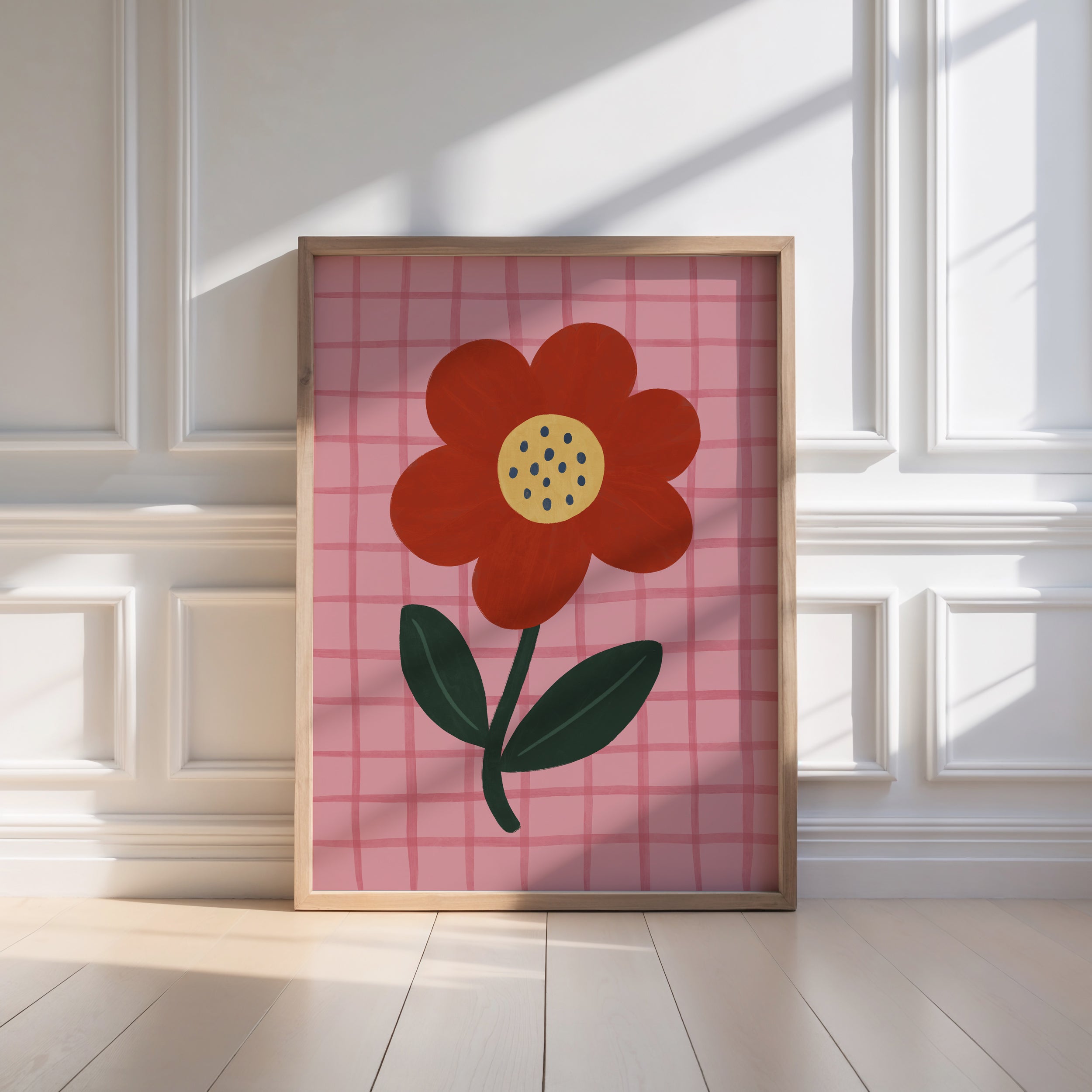 Red Flower Pink Gingham Print
