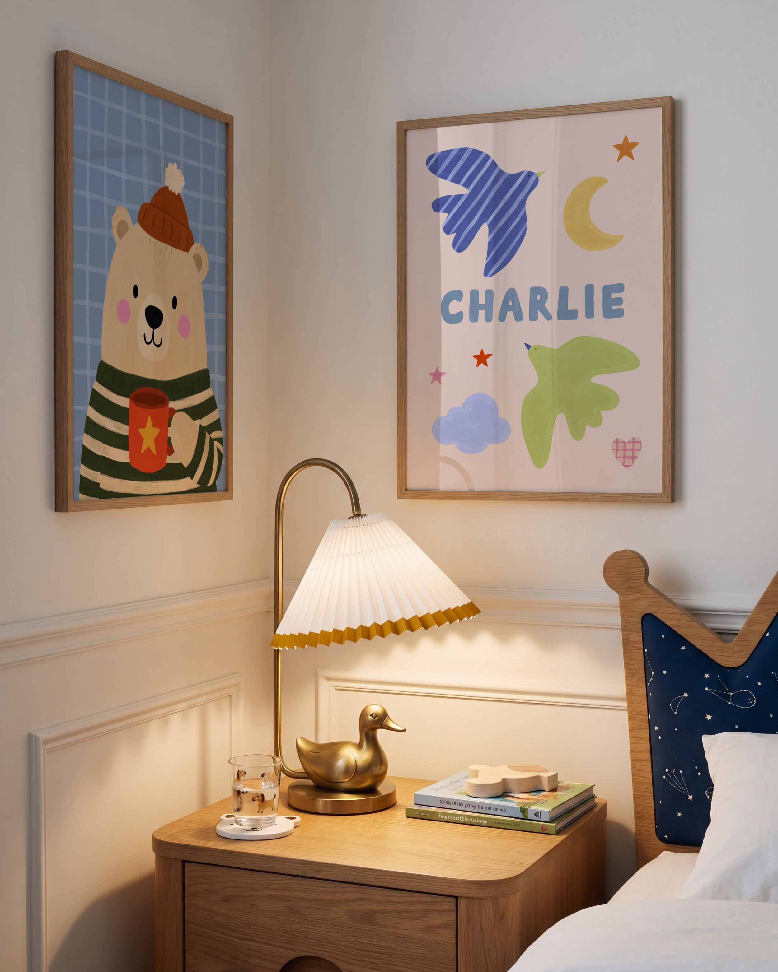 Personalised Bird Name Print - Beige & Blue