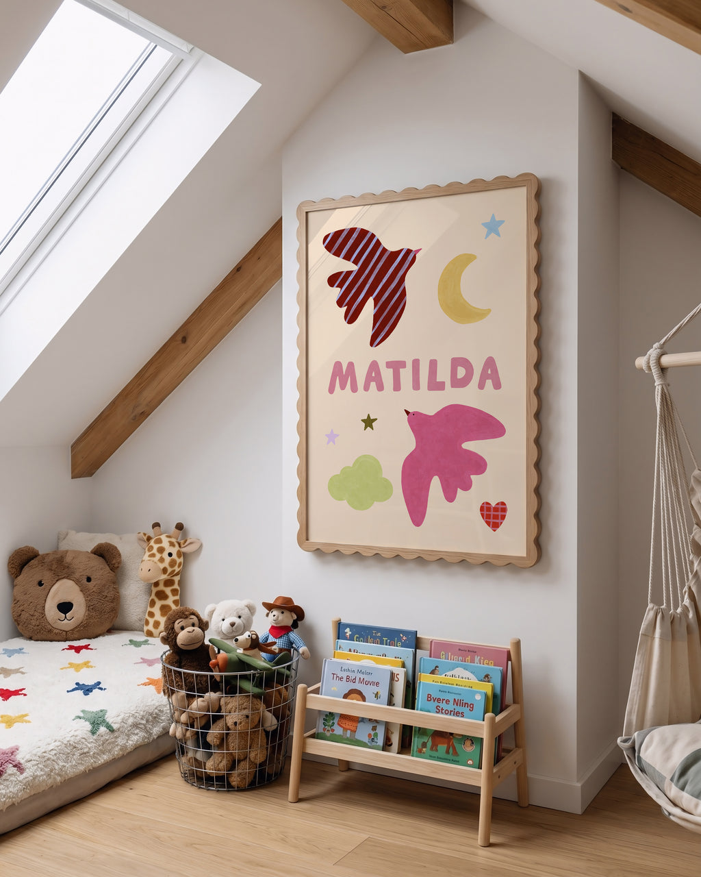 Personalised Bird Name Print - Beige & Pink