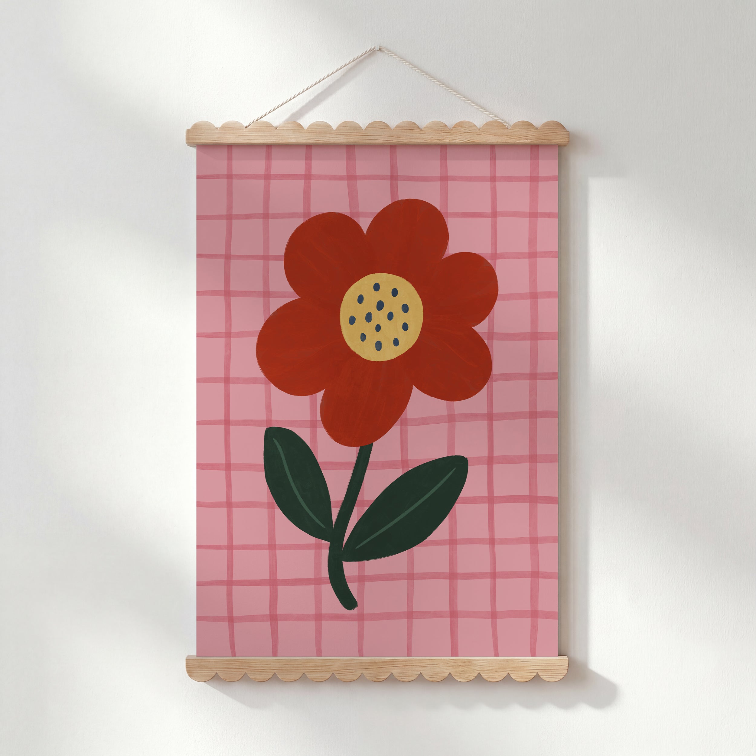 Red Flower Pink Gingham Print
