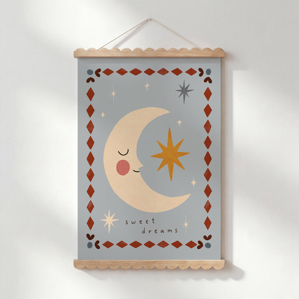 Sweet Dreams Moon Print - Blue