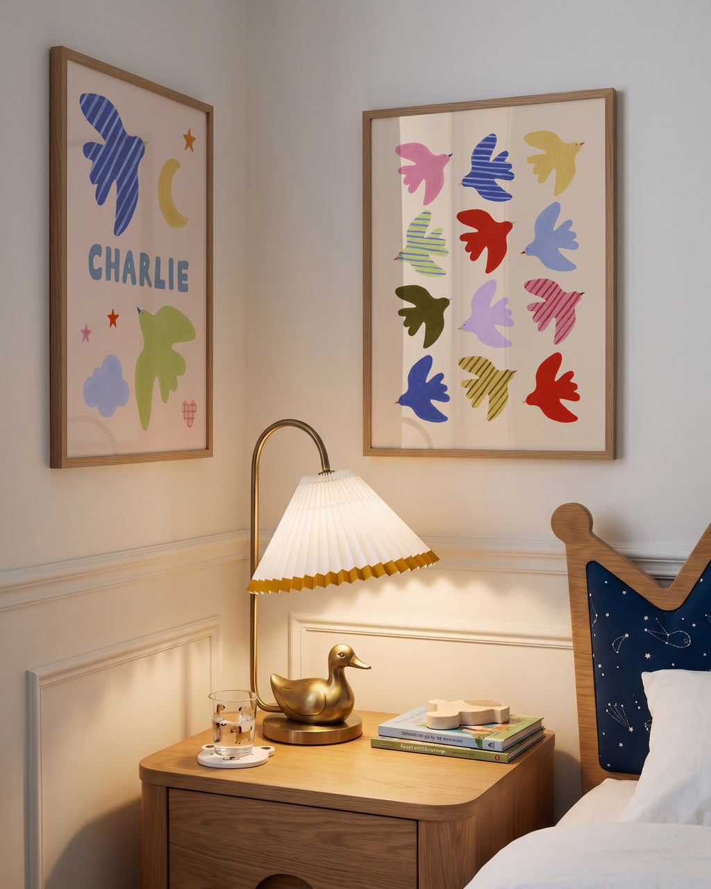 Flying Birds Print - Beige & Blue