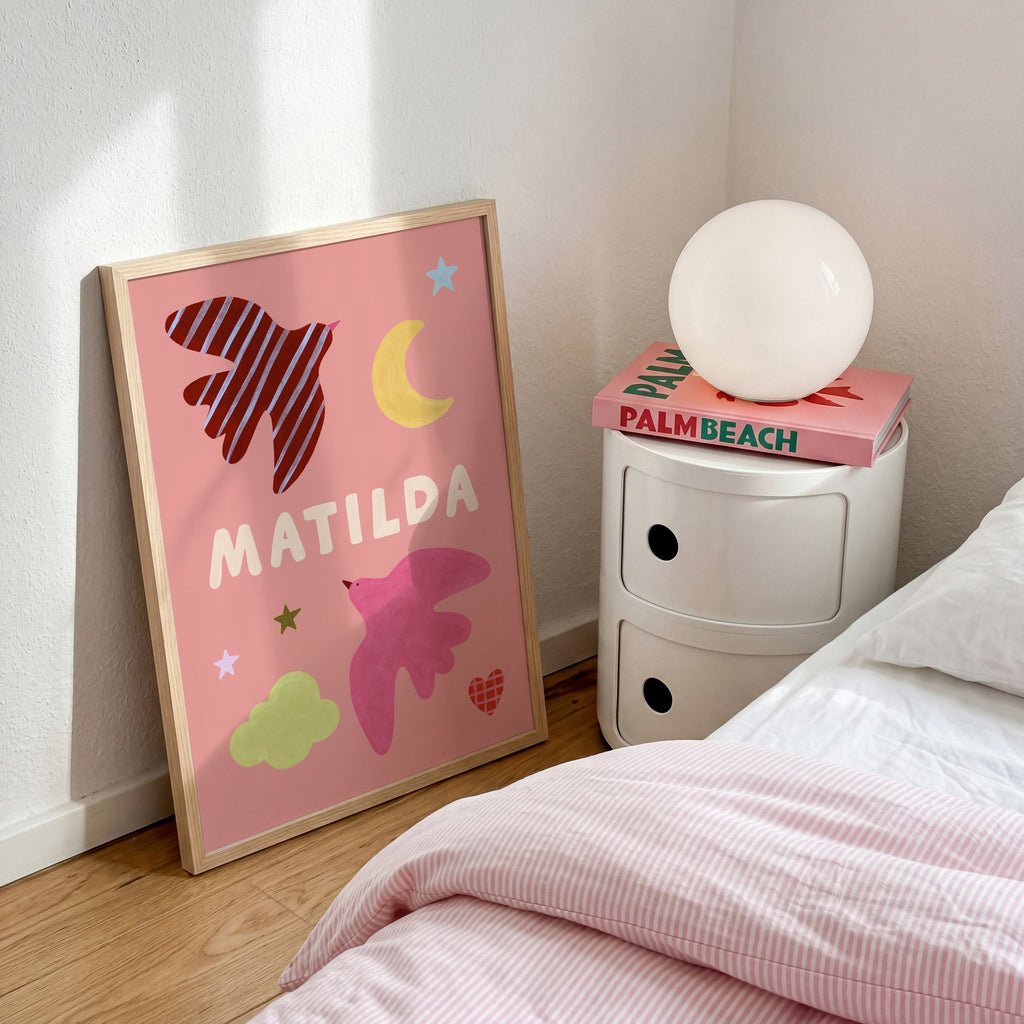 Personalised Bird Name Print - Pink