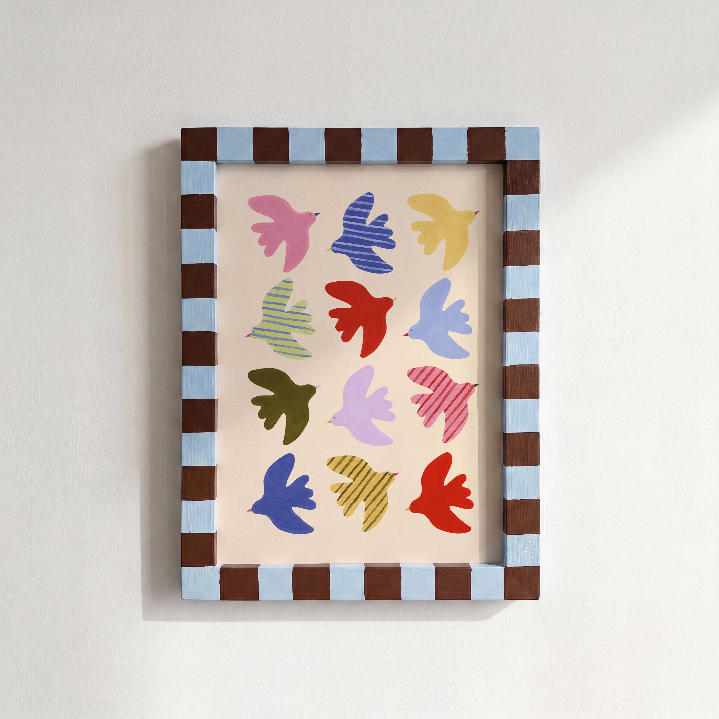 Flying Birds Print - Beige & Blue