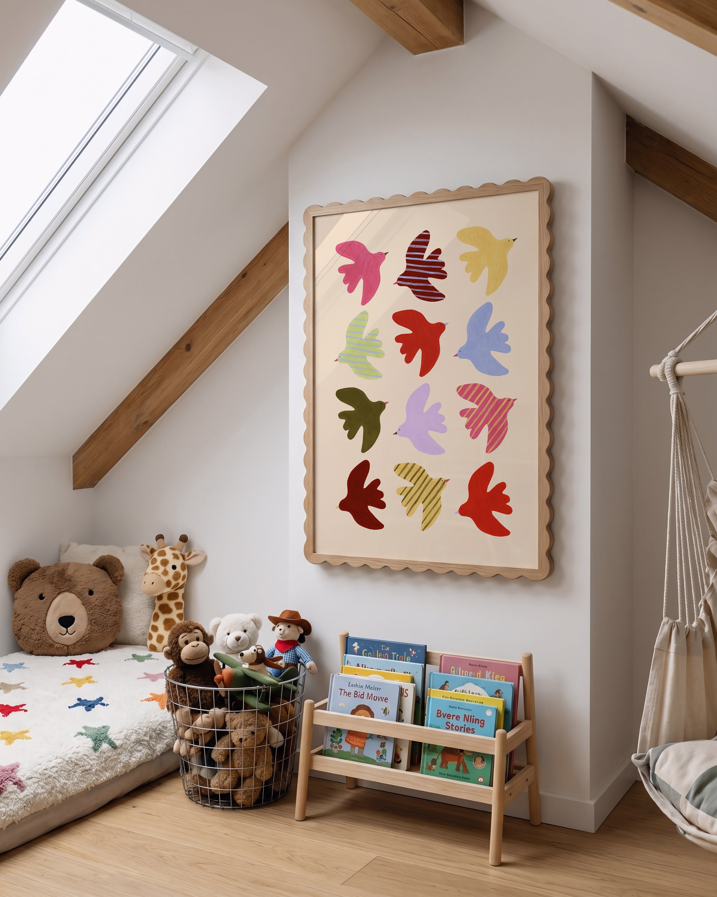 Flying Birds Print - Beige & Red