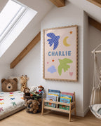 Personalised Bird Name Print - Beige & Blue