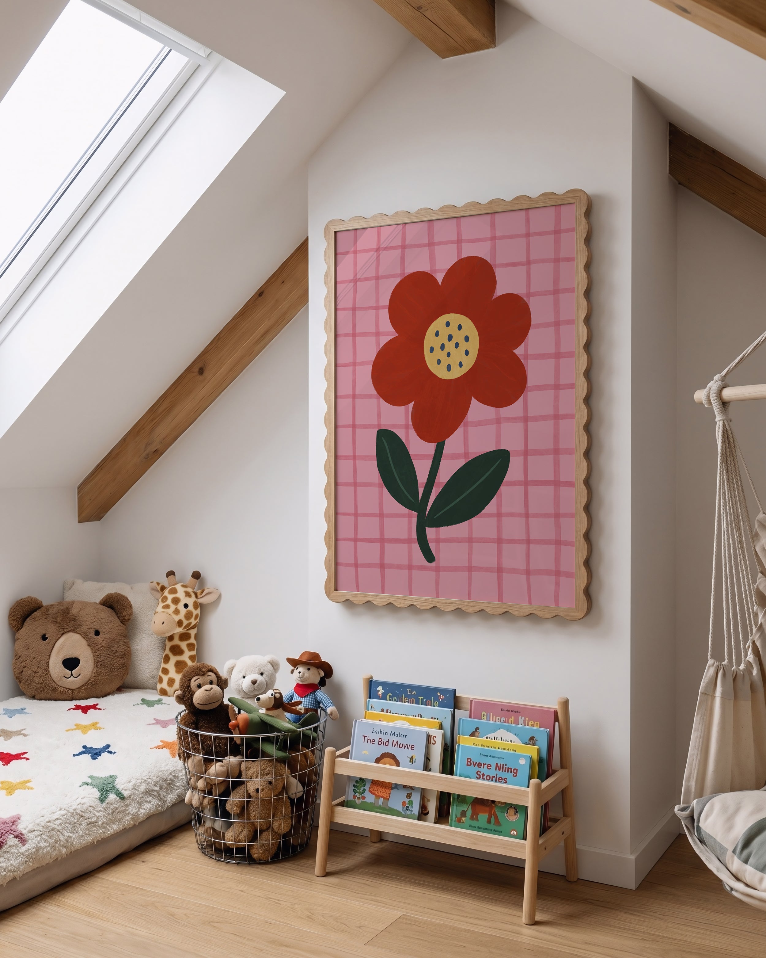 Red Flower Pink Gingham Print