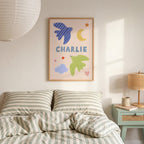 Personalised Bird Name Print - Beige & Blue