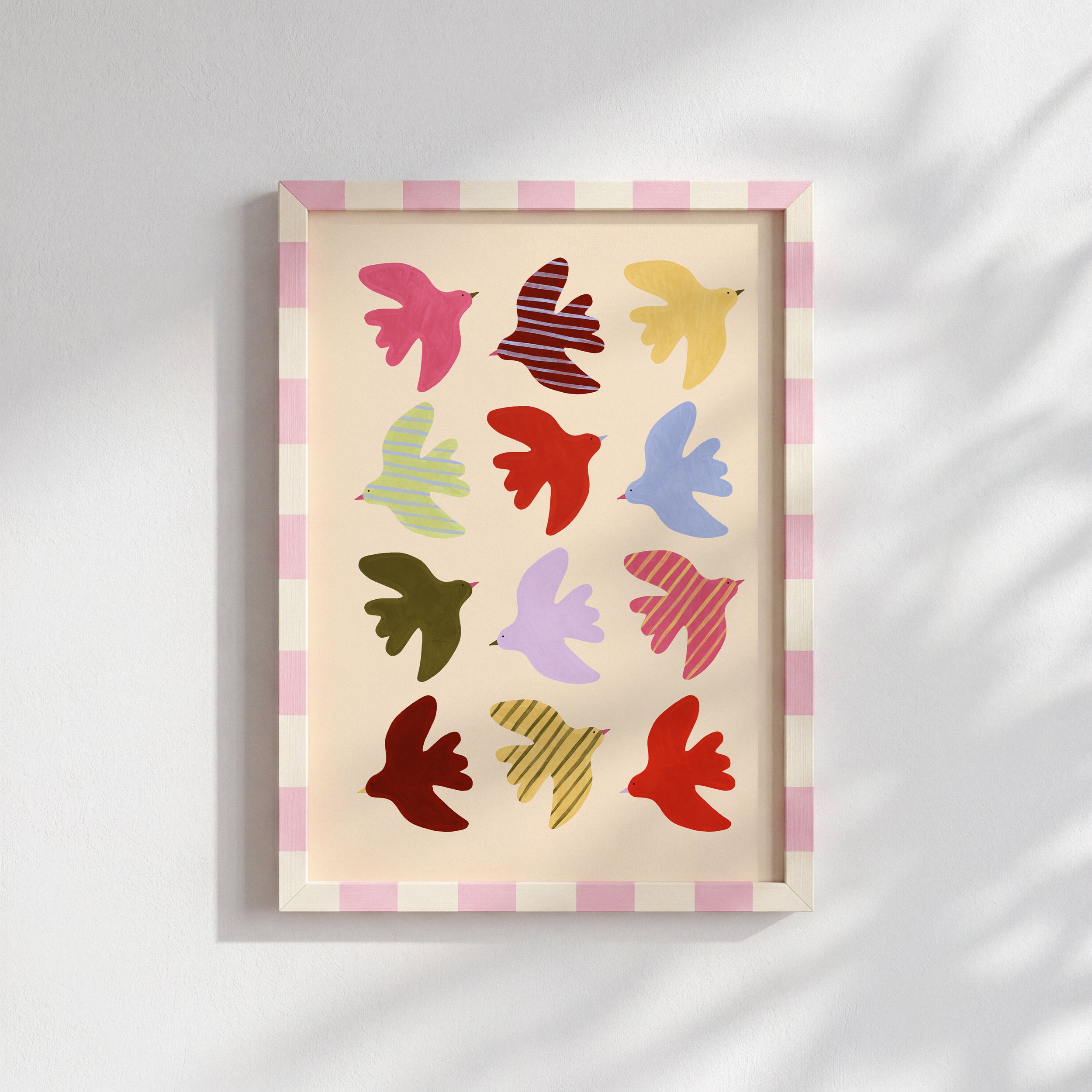 Flying Birds Print - Beige & Red