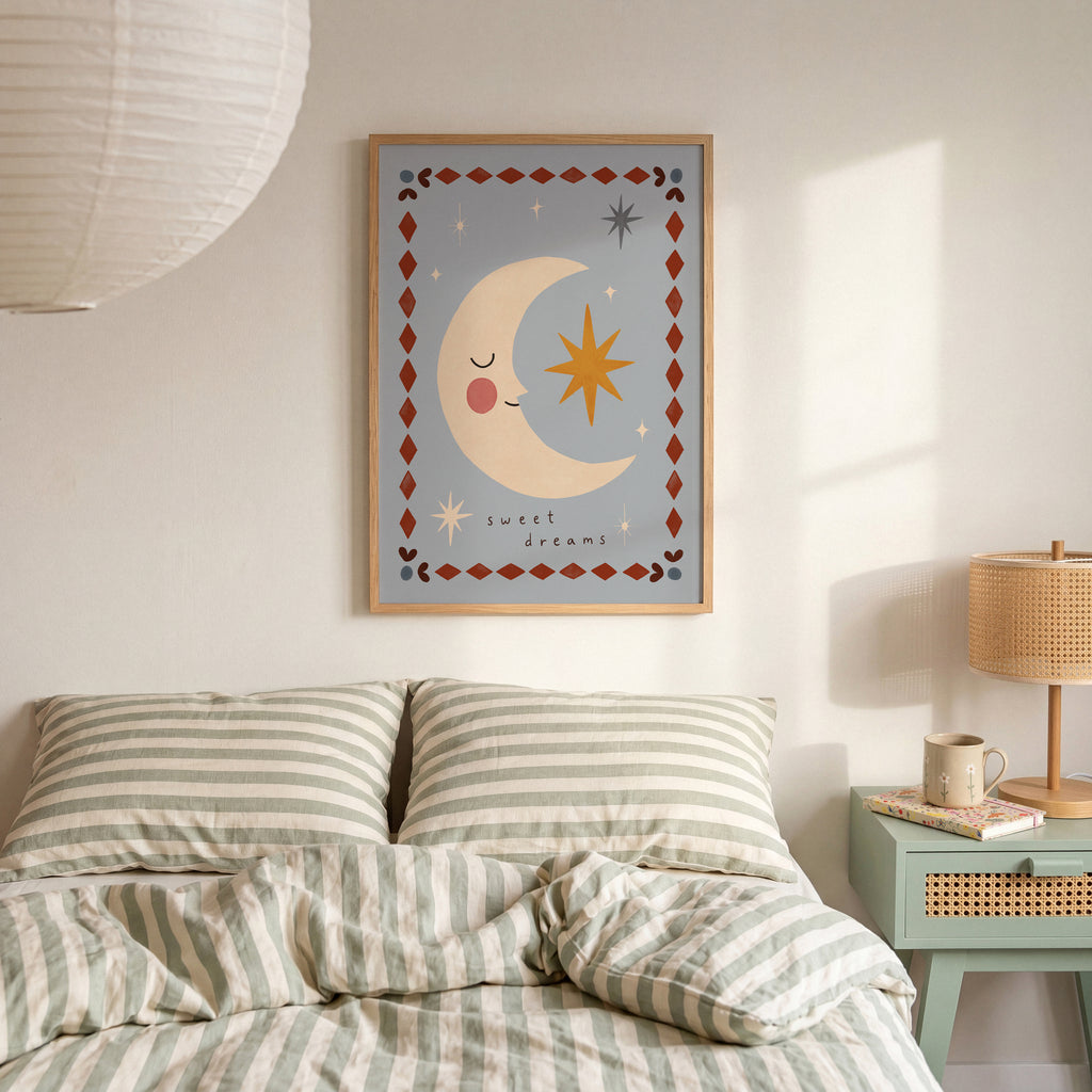 Sweet Dreams Moon Print - Blue