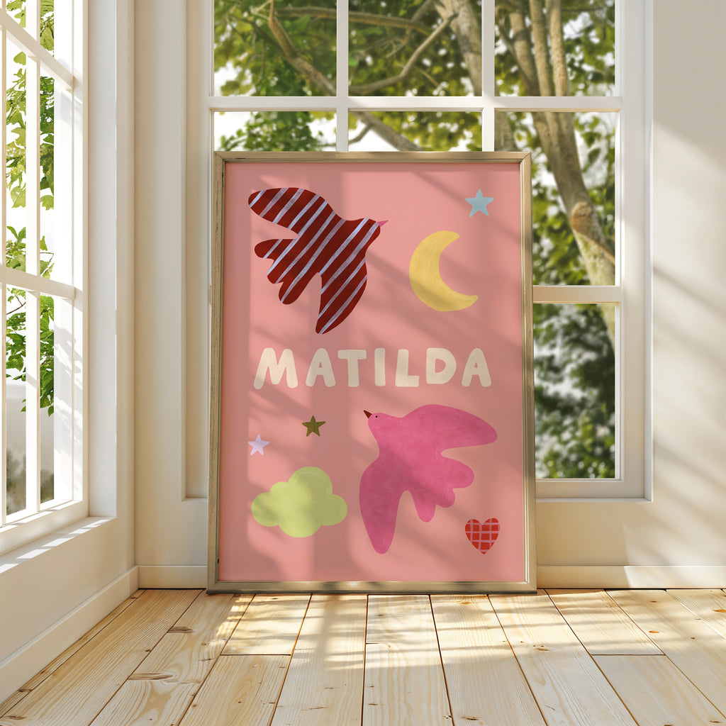 Personalised Bird Name Print - Pink